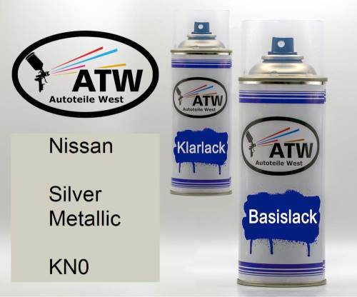 Nissan, Silver Metallic, KN0: 400ml Sprühdose + 400ml Klarlack - Set, von ATW Autoteile West.